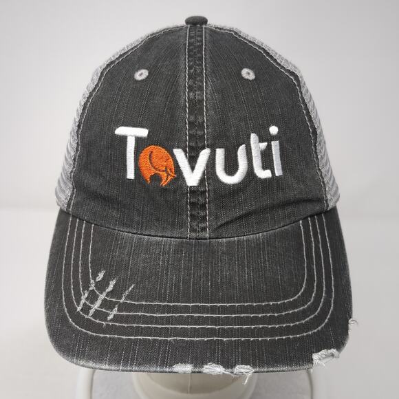Tovuti Strapback Trucker Hat Gray One Size Adjustable Embroidered Distressed Ha - Picture 2 of 9